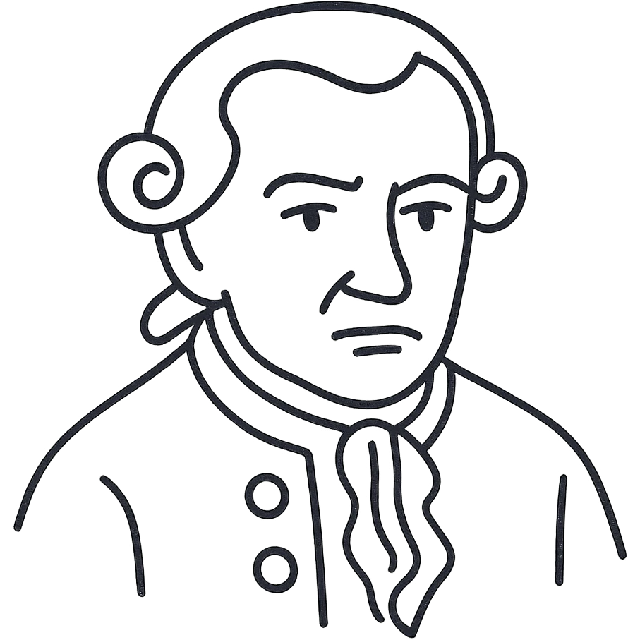 Refine the hand-drawn sketchy outline portrait of Immanuel Kant by removing some strokes to make it less fuzzy. Ensure the image contains no text or name, keep it only outlines with no fill and no background. emoji