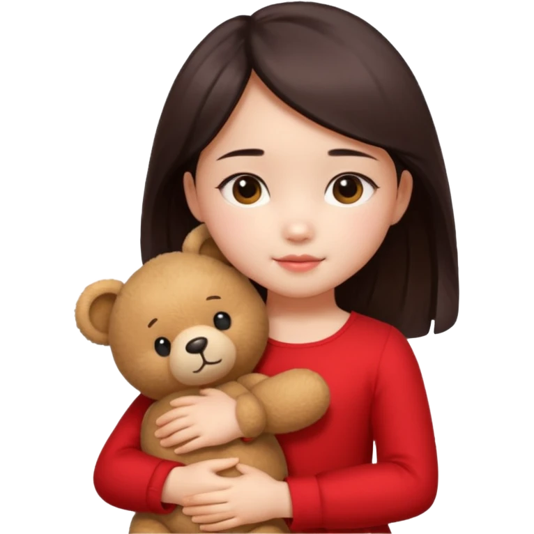 Little chinese girl – hugging a teddy bear.
 emoji