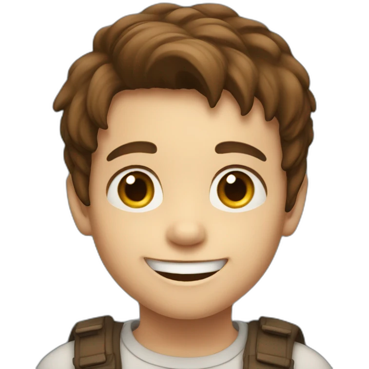 A 6 years old boy with brown hair and wide smile emoji