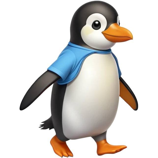 friendly anthropomorphised penguin in a shirt and t-shirt brisk walking emoji