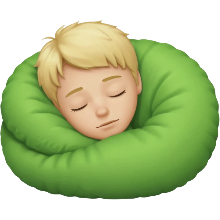 Blond boy sleeping with green pillow emoji