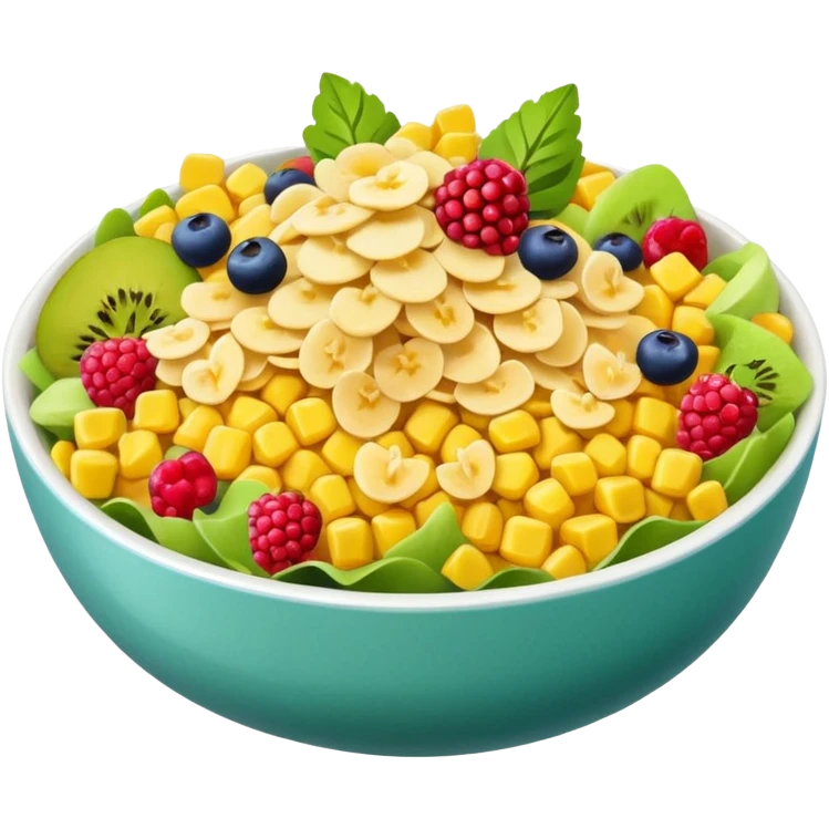 bowl of fruits, salads, corn flakes emoji