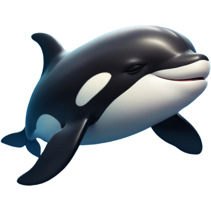 Meme-Worthy Cute Sleeping orca Portrait Emoji, Head resting peacefully with a contented smile, showcasing a smooth black-and-white body with gently drooping fins and eyes softly closed in serene slumber, Simplified yet adorably endearing features, highly detailed, glowing with a soft, drowsy deep-sea light, high shine, relaxed and utterly lovable, stylized with an air of playful oceanic laziness, soft glowing outline, capturing the essence of a sleeping orca that feels destined to become the next viral icon of adorable marine rest! emoji