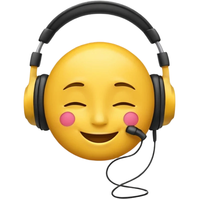 yellow emoji face with headphones, eyes closed, enjoying music, relaxed emoji