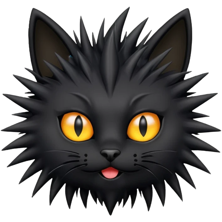 black cat with spiky fur and playful expression in dust sprite style emoji