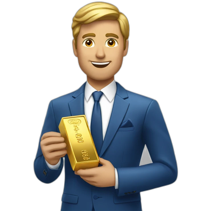 Posh-man-with-blue-suit-offering-goldbar emoji