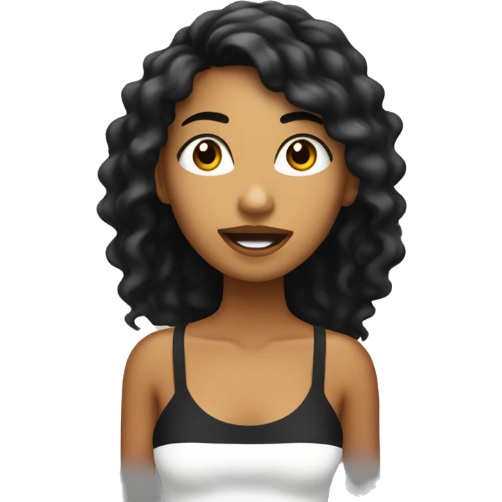 Chica con cabello largo negro ojos negros piel blanca y cantando emoji