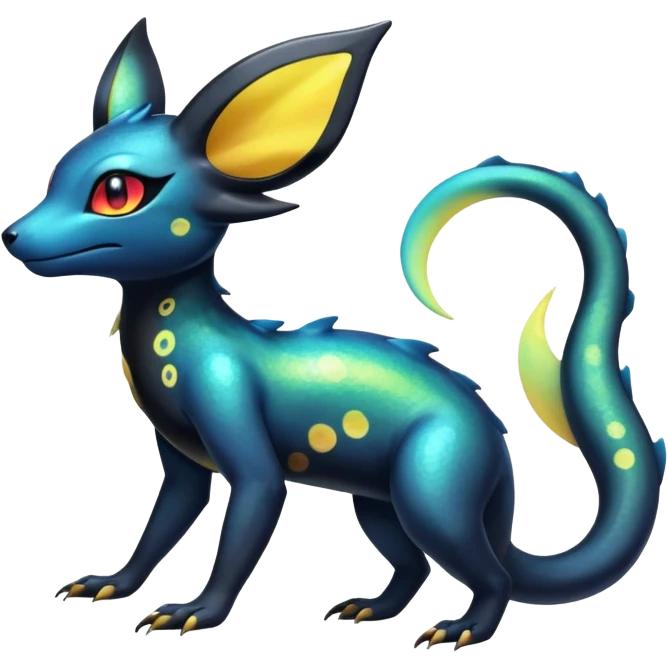 Colorful Iridescent Exotic Salandit-Aurorus-Umbreon-Fakémon-hybrid-creature (full body)  emoji
