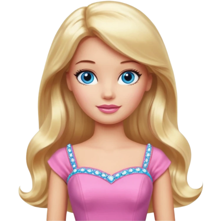 barbie, long blonde hair, pink dress, with blue eyes,different dress emoji