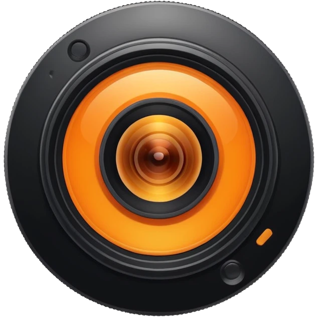 A round camera lens, apple emoji style, minimalist, with highlights, orange emoji