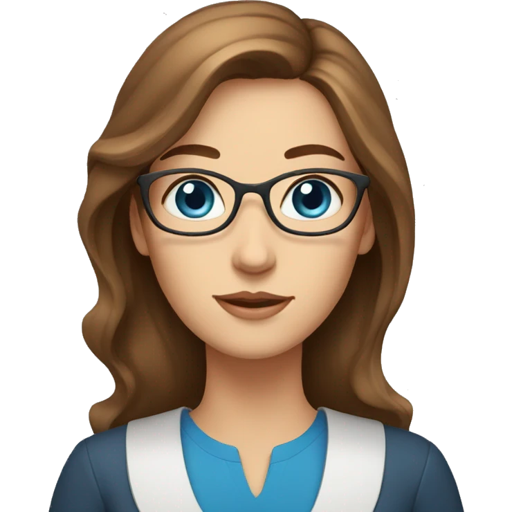 Woman,long brown hair, blue eyes, teacher emoji