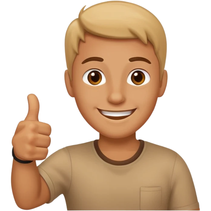 Buat gambar aw shucks yg sedang senang dan berikan jempol emoji