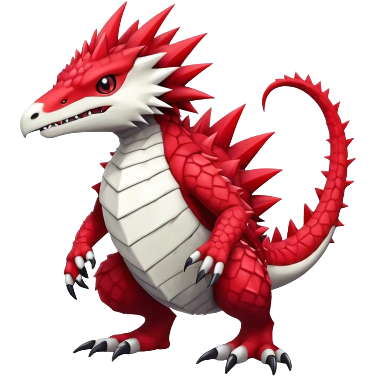 Cute cool black red white animal hybrid-Digimon-Fakemon full body, detailed, spiky, scaly, edgy emoji