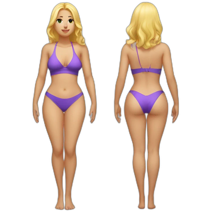 Slim-Thicc woman swimsuit posing full body (blonde, perfect body, hourglass figure) emoji