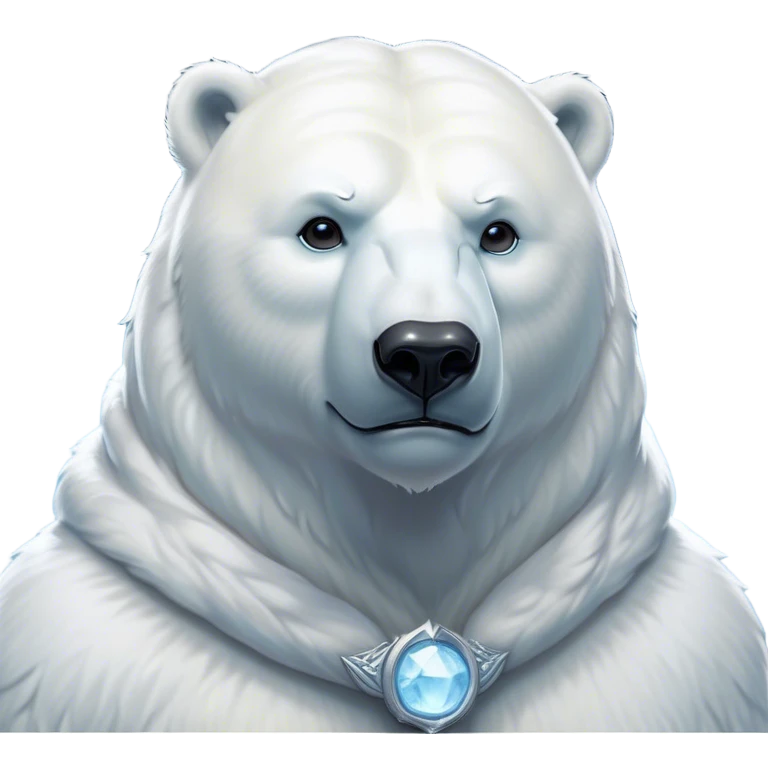 Cinematic Noble Polar Bear Portrait Emoji, Poised and regal, with a strong, muscular build cloaked in thick, snowy fur and piercing, determined eyes, Simplified yet sharp and sophisticated features, highly detailed, glowing with a soft, dignified polar glow, high shine, intelligent and majestic, stylized with an air of arctic authority, focused and commanding, soft glowing outline, capturing the essence of a watchful and confident guardian that feels as though it could step out of the screen with effortless authority! emoji