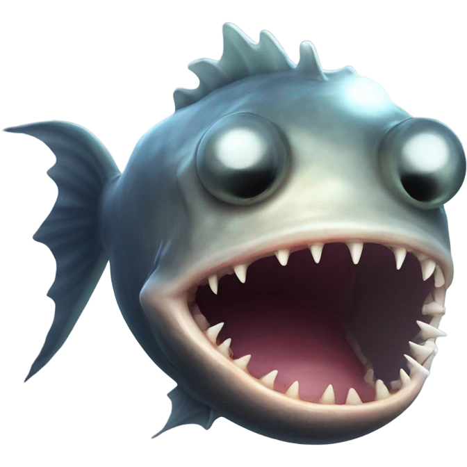Anglerfish with a glowing lure hanging from its forehead, sharp teeth, and big eyes. emoji