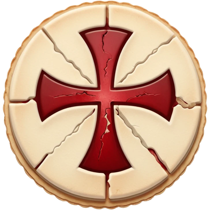Cracked communion wafer bleeding from the center, heretical gothic symbol emoji