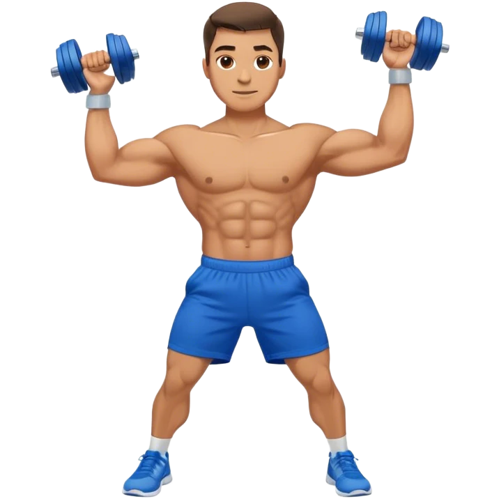 man with blue shorts doing side-lateral raise (T pose) with light dumbbells emoji