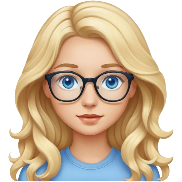 A pretty blonde girl with long and wavy at the bottom with blue eyes and glasses emoji