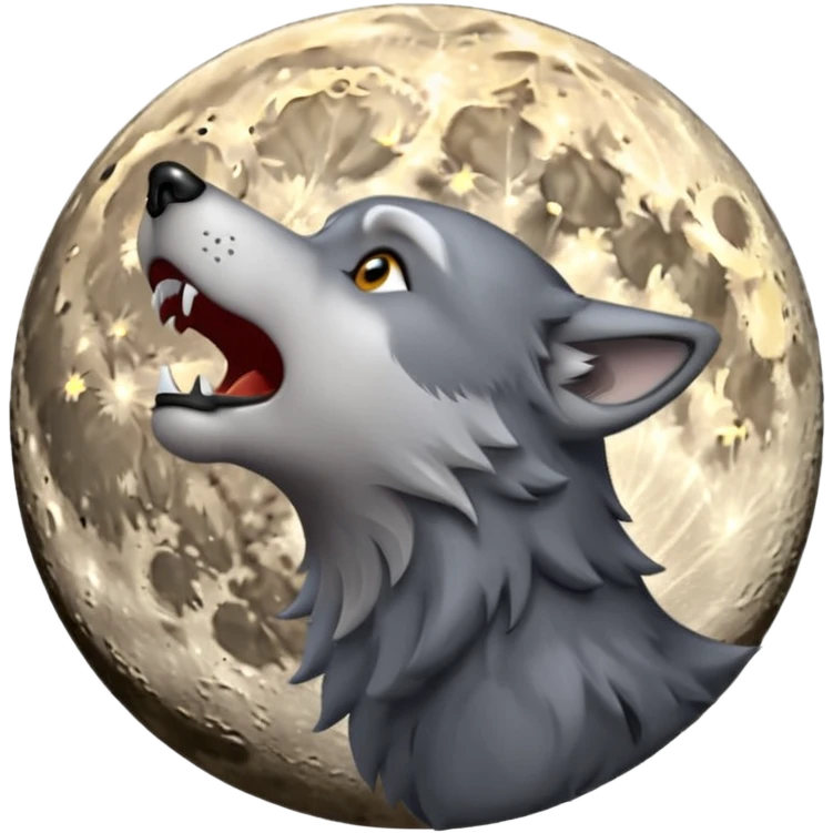 emoji of a howling wolf facing the moon, with its head tilted upward, simple cartoon style  emoji