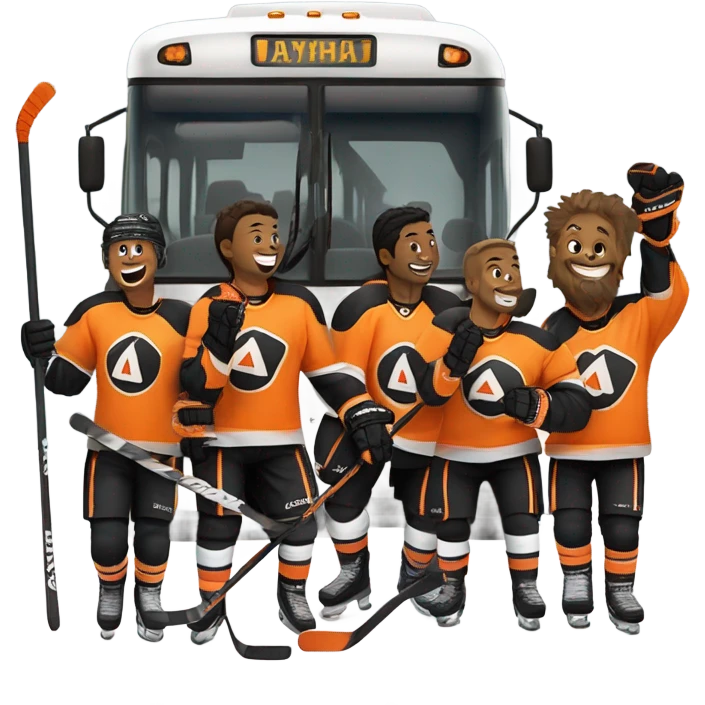 Orange black white Hockey bus trip emoji