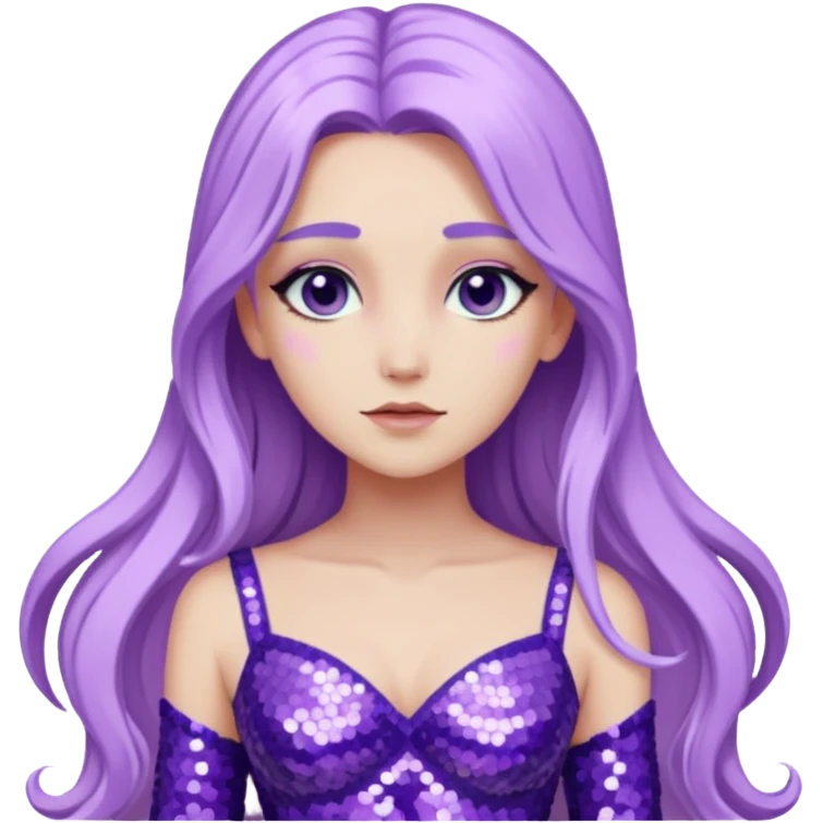 Aphrodite from Lore Olympus with long lavender hair, lavender sequin outfit emoji