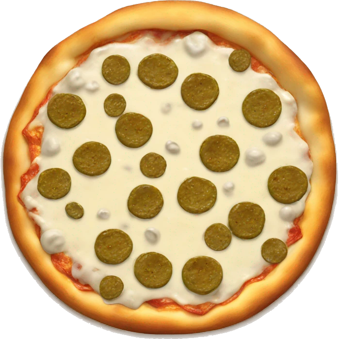 White sauce pizza with fried pickles on it emoji