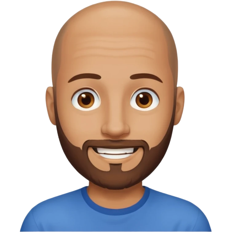 man, shaved head, brown eyes, full beard, smiling emoji