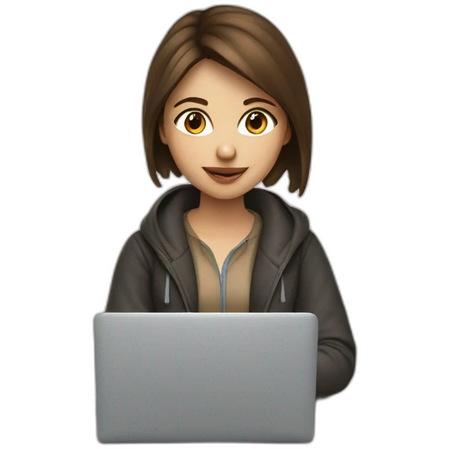 programmer girl with brown hair working with MacBook emoji