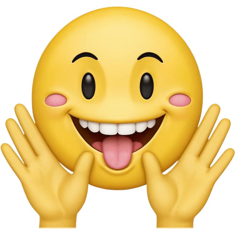 Hands spreading open while a smiley face with its tongue out is in the middle emoji