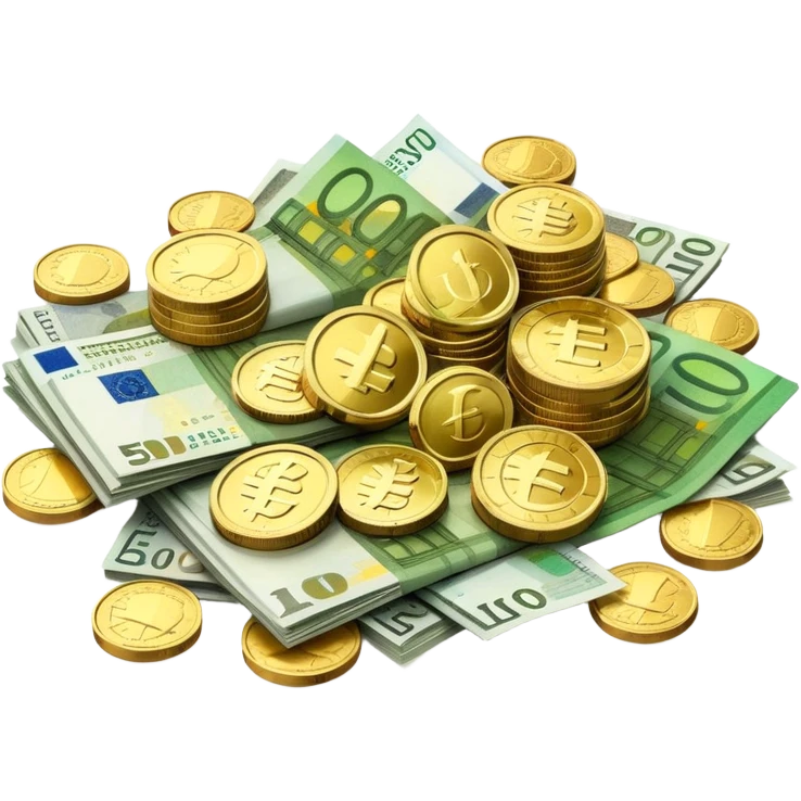 pile of euro coins and euro bank notes emoji