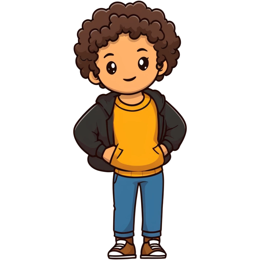 tan teenager with curly dark brown hair emoji
