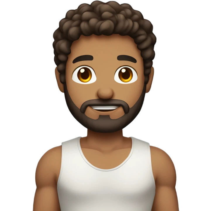 men holding his computer in hands. light brown skin men with curly dark brown hair, brown eyes, little grown beard. ust a tiny bit muscular. dressed casual. round face. emoji