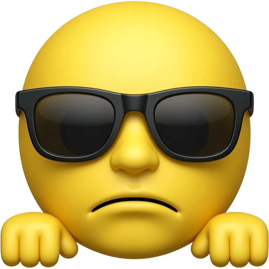 Normal yellow head emoji with sunglasses but it holds the sunflasses down with sus face emoji