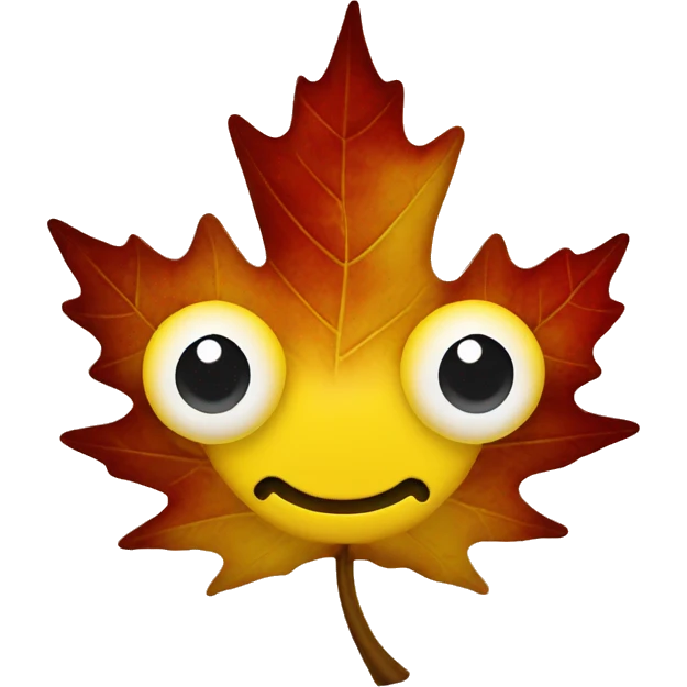 a classic yellow emoji happy face where on the eyes place has red maple leafs  emoji