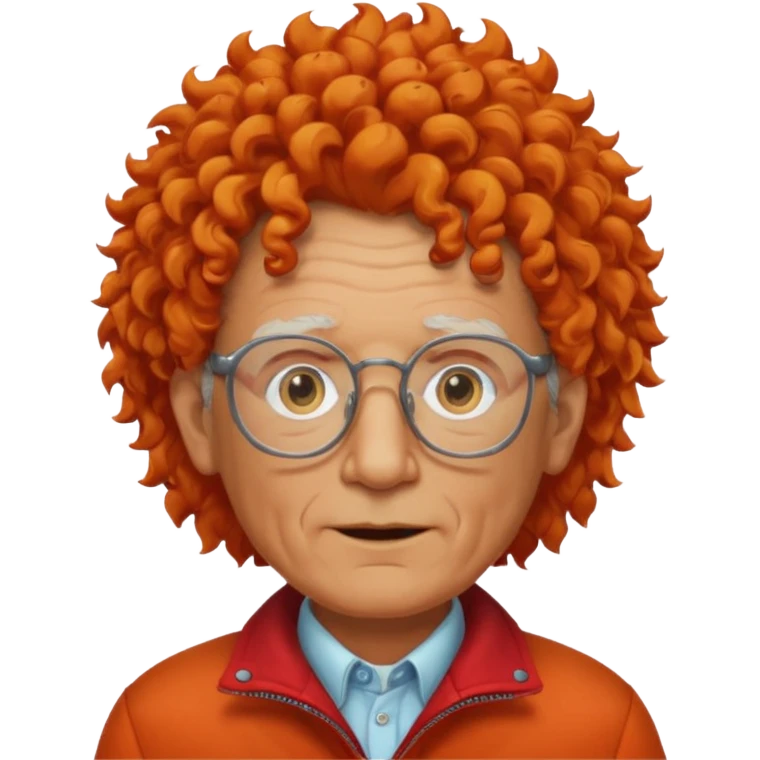 old man, orange curly hair, no mustache, wearing glasses, long face, wearing a red jacket emoji