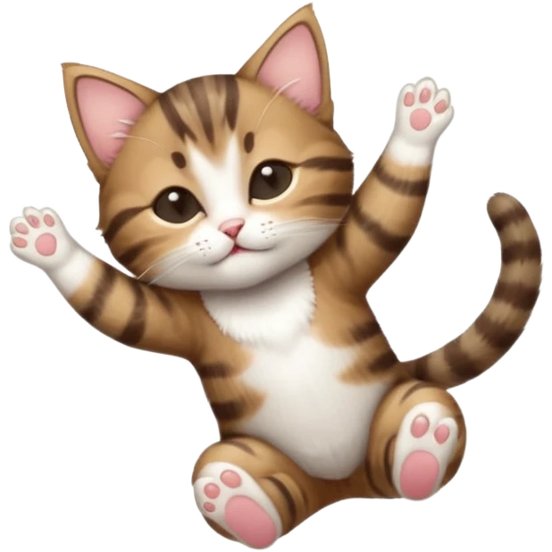 dark brown tabby and white kitten with his eyes closed whilst in funny positions stretched out and  upside down emoji