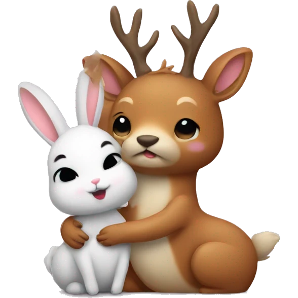 Deer and bunny hugging emoji