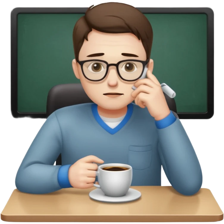 tired programmer with dark circles under his eyes drinks coffee sitting at a desk emoji