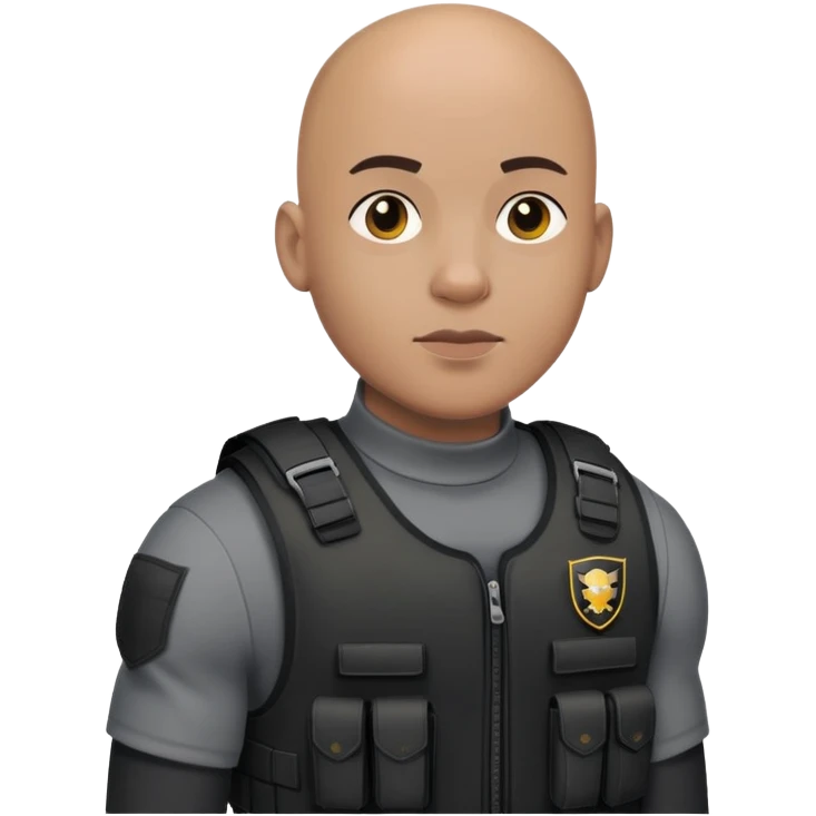 black soldier bald head in black bulletproof vest emoji