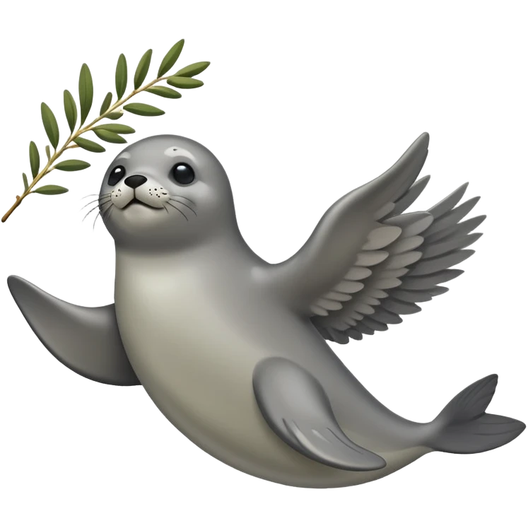 A flying seal carrying an olive branch emoji