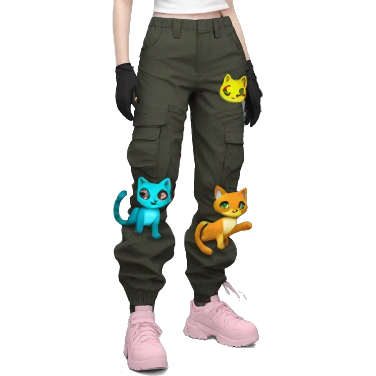 Edgy Shy Anthro cool pretty colorful dark cat-fursona techwear cargo pants emoji
