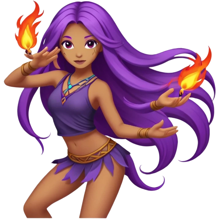 Poi fire dance, girl with long purple hair emoji