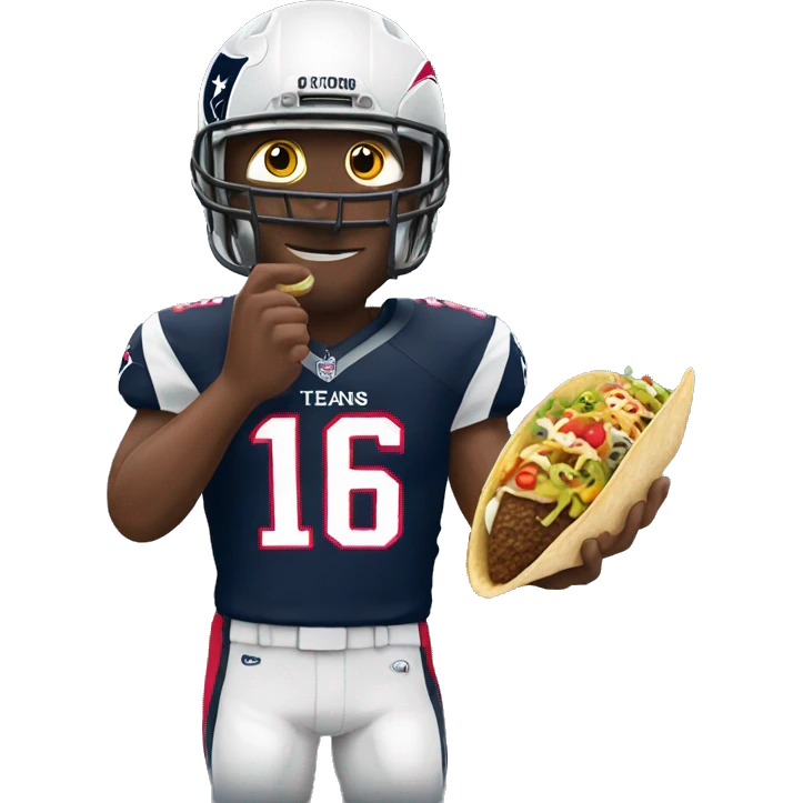 someone wearing an nfl football texans jersey who is holding a taco in his hand emoji