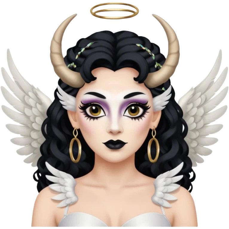 Drag queen with angel wings and ram horns emoji