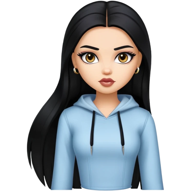 pretty bratz baddie, straight long hair, light skin, dark black hair emoji