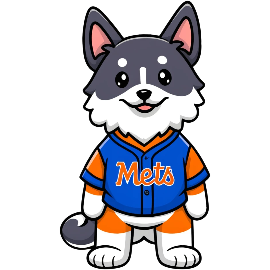 Shibu dog wearing ny Mets  emoji