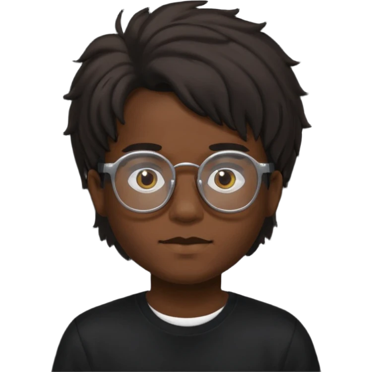  boy with freeform hair black t-shirt put a glasses black people emoji