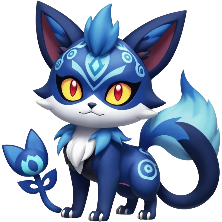 Shiny Evil mExotic Badass Colorful Ethereal Royal Mysterious Gothic Meowstic-Zorua-Litten-Noibat-Pokémon-Fakémon-hybrid-creature (full body) with random pattern-markings emoji