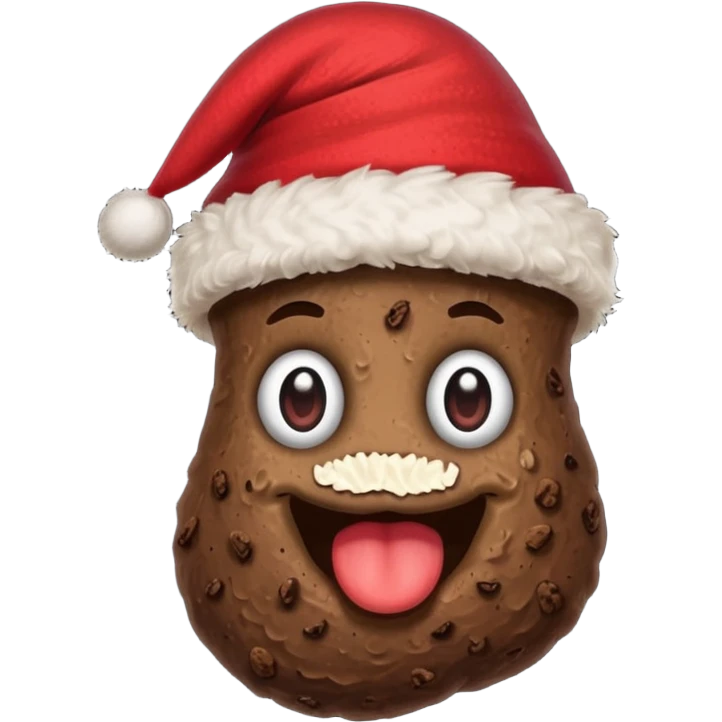 A piece of poop with a Christmas hat on it emoji